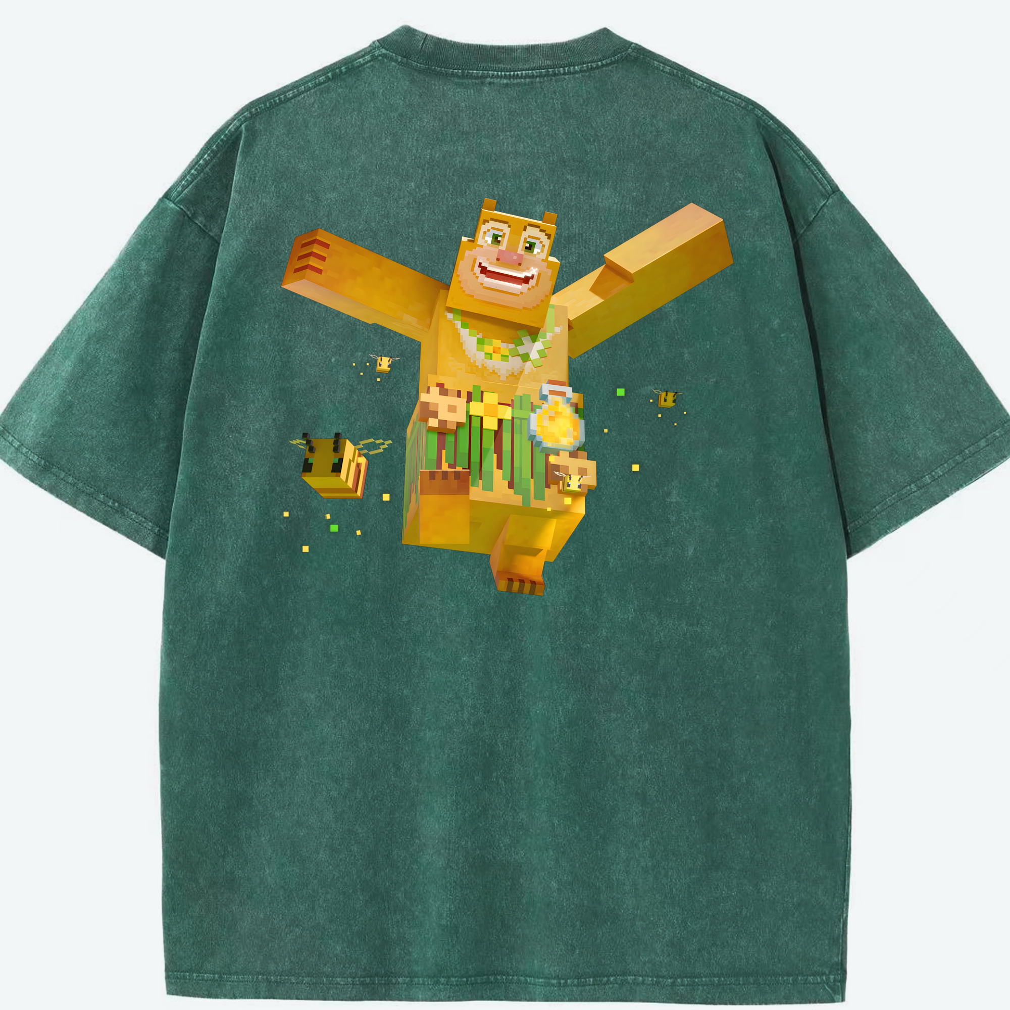 （画像用） マインクラフト ブロックの世界 Minecraft MC Block world 綿100% ヴィンテージ風 半袖Tシャツ（背面プリント）